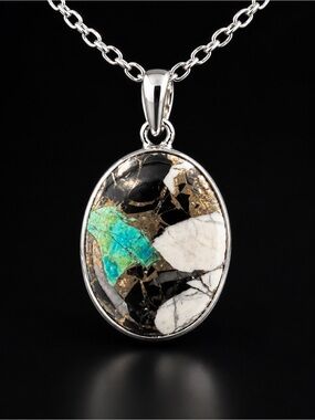 Howlite and Chrysocolla 925 silver pendant